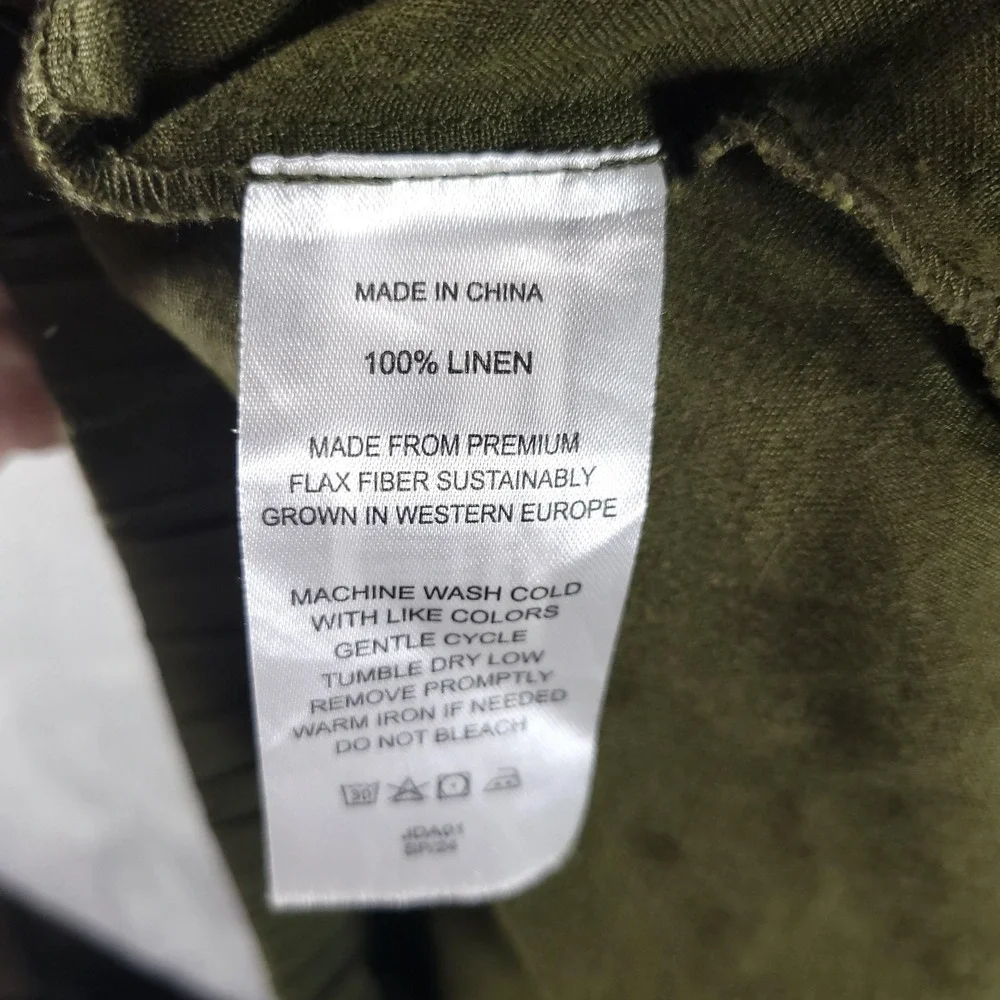 Quince Pants Womens XL Green Linen Cropped Tapered Pull On Elastic Waist Casual